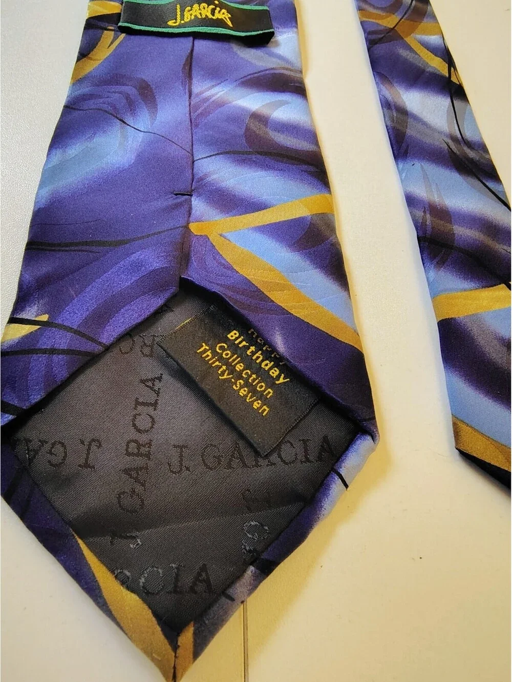 Vtg J Garcia Jerry Garcia Tie Birthday Collection Thirty-Seven Blue Gold Silk